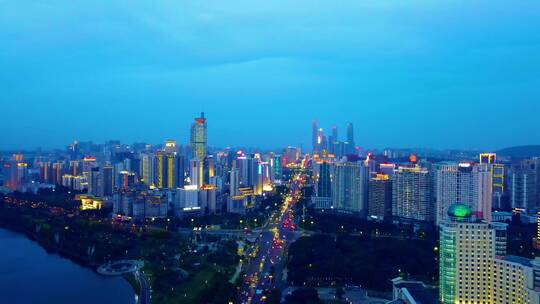 航拍广西南宁民族大道城市夜景