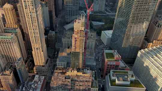 城市航拍纽约曼哈顿翠贝卡摩天大楼建筑日出
