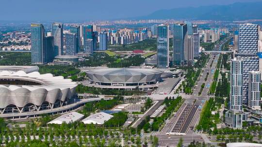 航拍西安奥体中心 浐灞城市建设