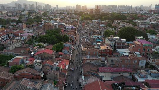 泉州航拍东西塔开元寺闽南建筑西街旅游景点