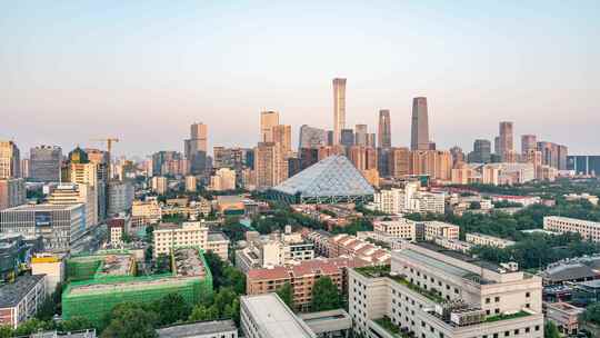 中国北京国贸CBD城市建筑群日转夜延时