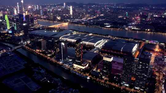 广州夜景航拍-琶洲会展中心-视频素材模板下载