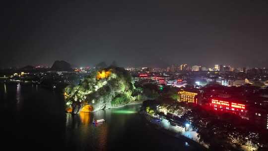 航拍广西桂林象山景区夜景