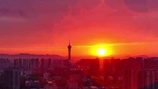 石家庄电视塔晚霞夜景