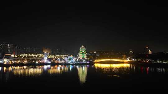 惠州合江楼夜景航拍东江夜晚风光河流风景