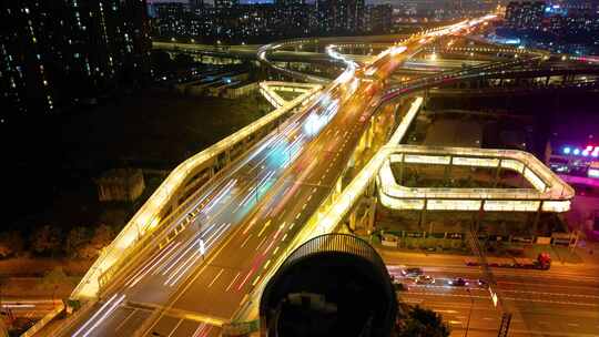 杭州钱塘新区东湖高架路立交桥夜景车流延时