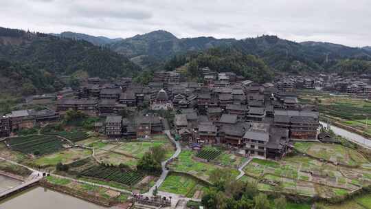 航拍柳州三江程阳八寨景区