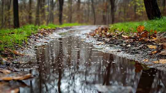 雨后森林小路上的积水