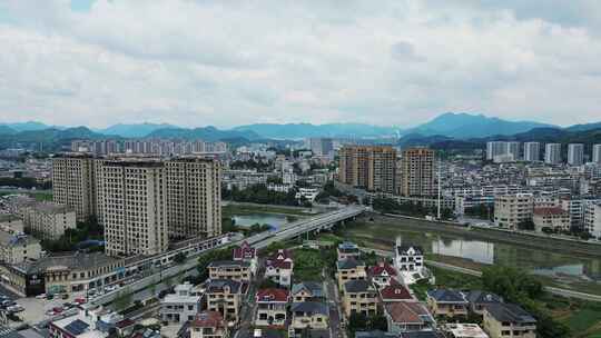 航拍富阳城市大景 富春江