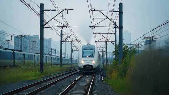 铁路运输高速列车 铁轨轨道火车车厢车站站
