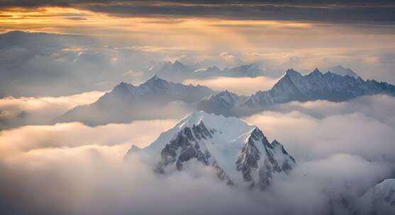 雪山云雾阳光山峰云海日出自然生态环境风景