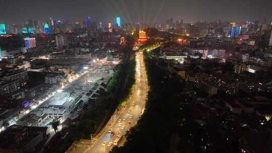 湖北武汉长江大桥夜晚夜景航拍车流交通城市视频素材模板下载