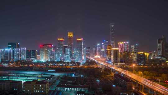 北京CBD城市建筑群建外SOHO夜景