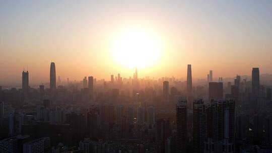 深圳高楼城市日落夕阳照耀建筑C