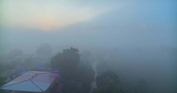 中国河南平原平流雾HDR航拍