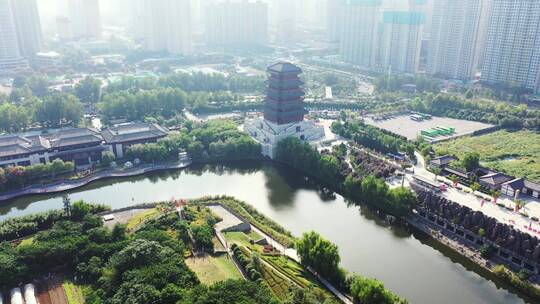 西安汉城湖塔护城河旅游景区航拍视频合集