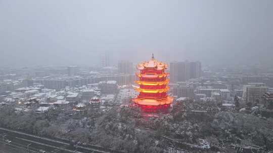 武汉黄鹤楼雪景环绕延时