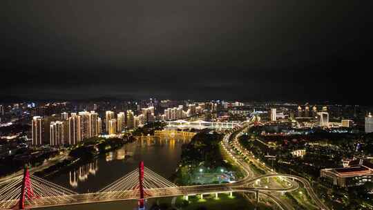 漳州夜景航拍城市河流建筑风光九龙江夜景