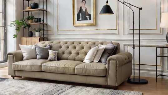 室内米色沙发及家居陈设