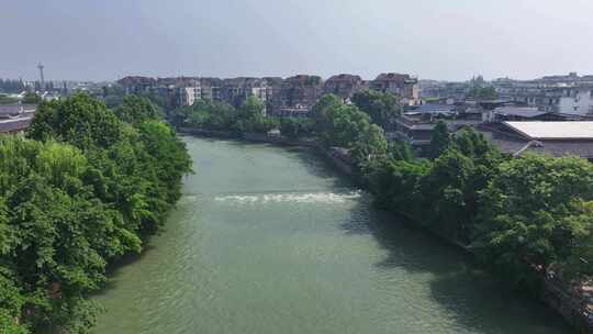 航拍四川成都郫县柏条河三道堰水利设施