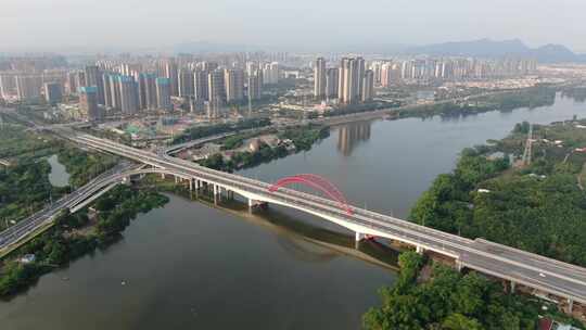 福建省漳州市九龙江大桥江景航拍