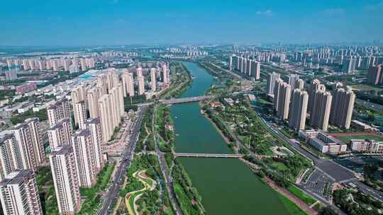 航拍郑州贾鲁河河道城市水系生态建设视频素材模板下载