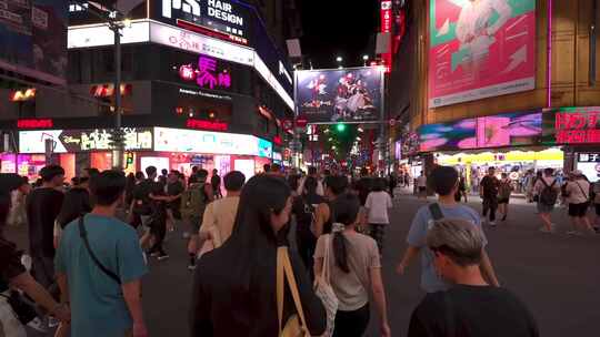 台湾西门町步行街夜景视频素材模板下载