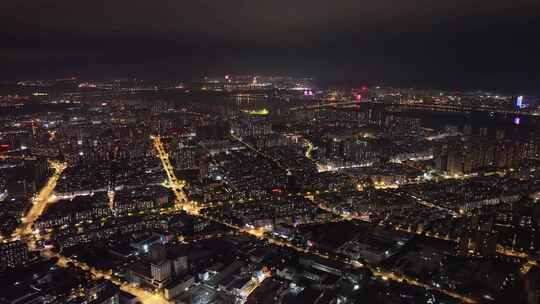 航拍福州闽江两岸风光夜景城市夜晚高空风景