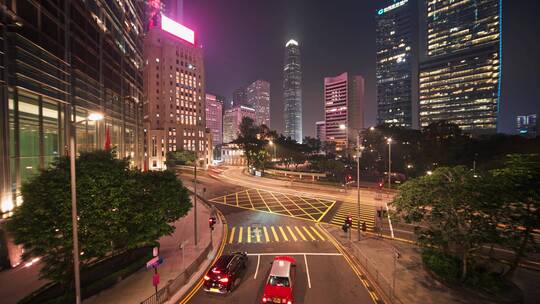 香港中环CBD建筑夜景延时