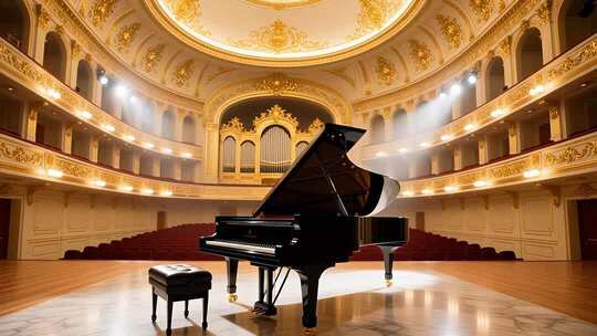金色音乐厅钢琴演奏背景4K