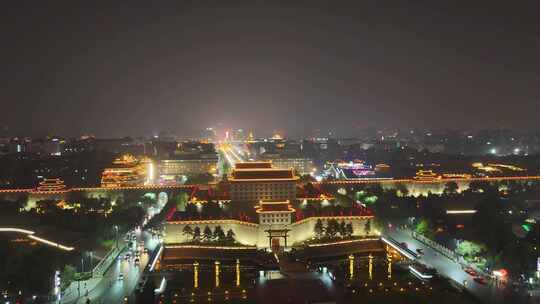 陕西西安永宁门夜景西安城墙夜景航拍