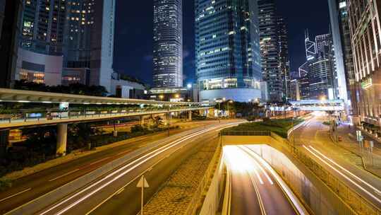 香港城市街道车流夜景延时摄影