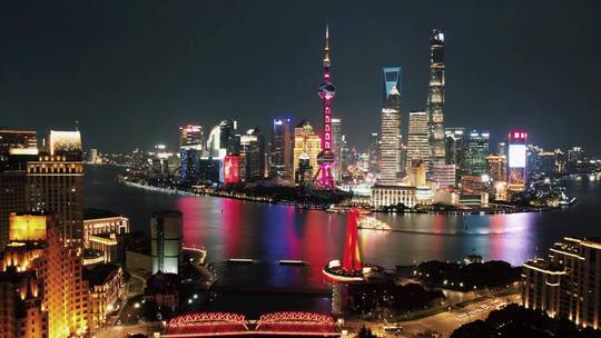 上海夜景航拍城市延时风景旅游建筑都市