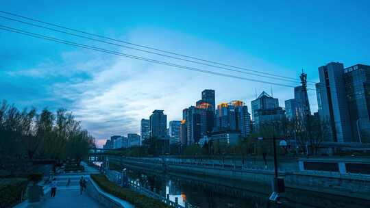 北京朝阳区东三环护城河日落延时