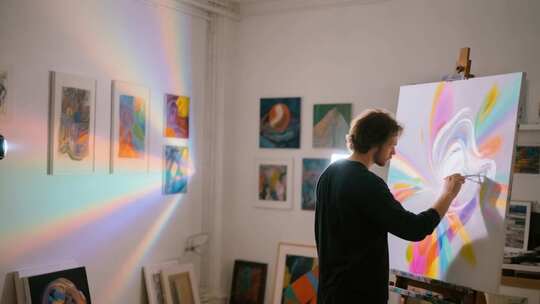 艺术家在工作室作画场景