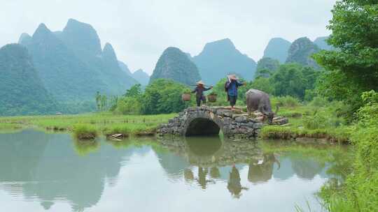 桂林山水美丽乡村田园农民劳动情景