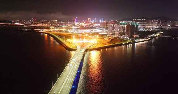 航拍港珠澳大桥夜景延时