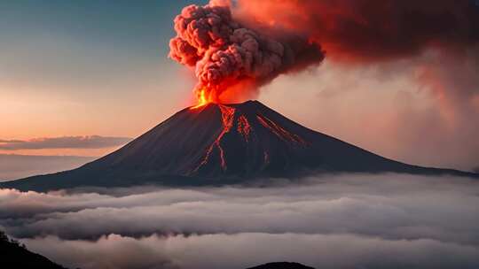 火山喷发云海之上景观