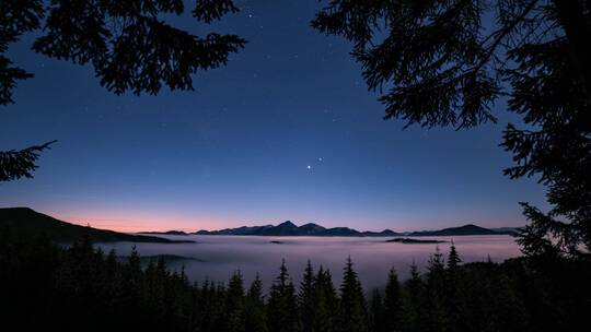 夜晚湖泊星空全景景观