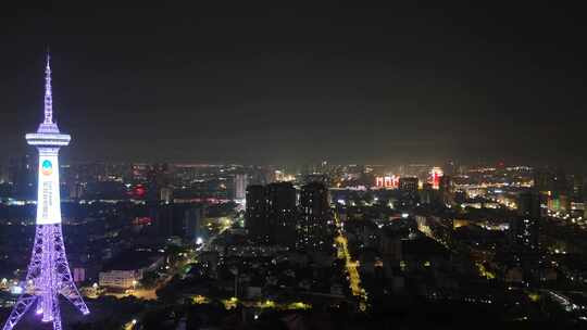 四川德阳城市大景夜景灯光航拍