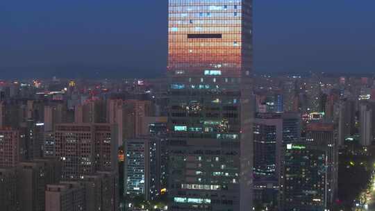 航拍夜幕下西安城市CBD写字楼夜景