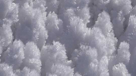 太阳下的雪花冰晶特写和白霜特写视频素材模板下载