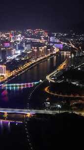 竖屏航拍福建三明城市大景夜景灯光