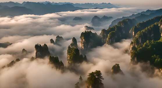 张家界山峰云海山脉日出风景云雾大自然奇峰