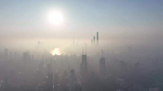 上海日出晨雾 陆家嘴日出 上海地标