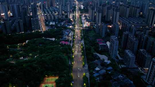 航拍现代繁华城市建筑主干道车流夜景