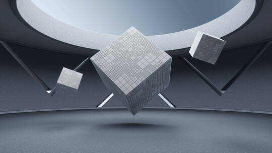 悬浮空中的方块材料 3D渲染