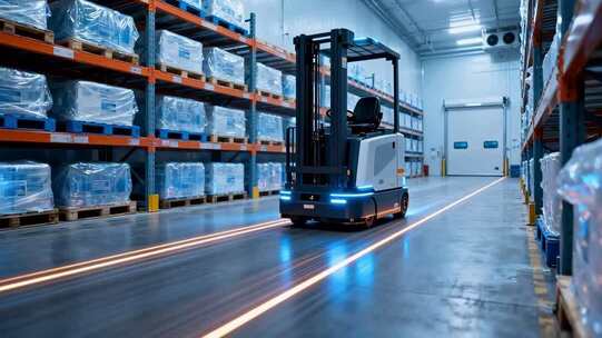 仓库内叉车搬运货物场景
