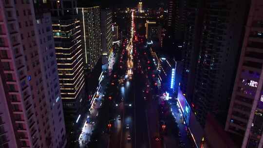 城市夜景航拍湖南长沙晚上交通车流4k