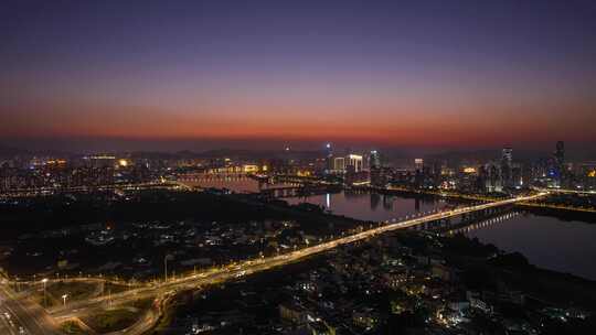 惠州水口江北航拍日转夜